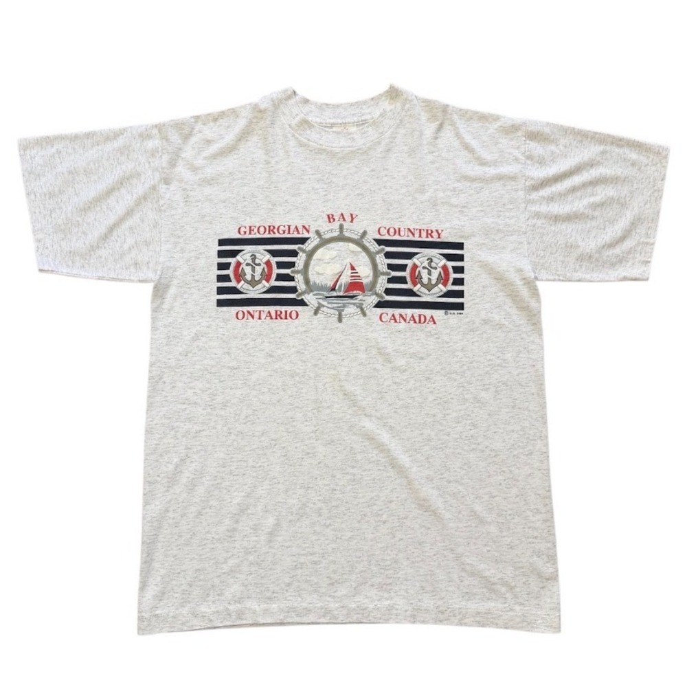 Vintage 90s Georgian Bay Ontario Canada Puff Print Boat Sail Art Graphic T-shirt